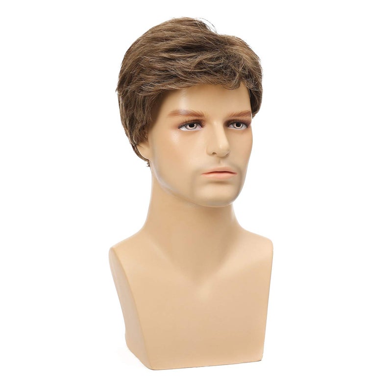 Kaneles Mens Short Brown Wig Synthetic Replacement Costume Halloween Natural Hair Wigs - Image 3